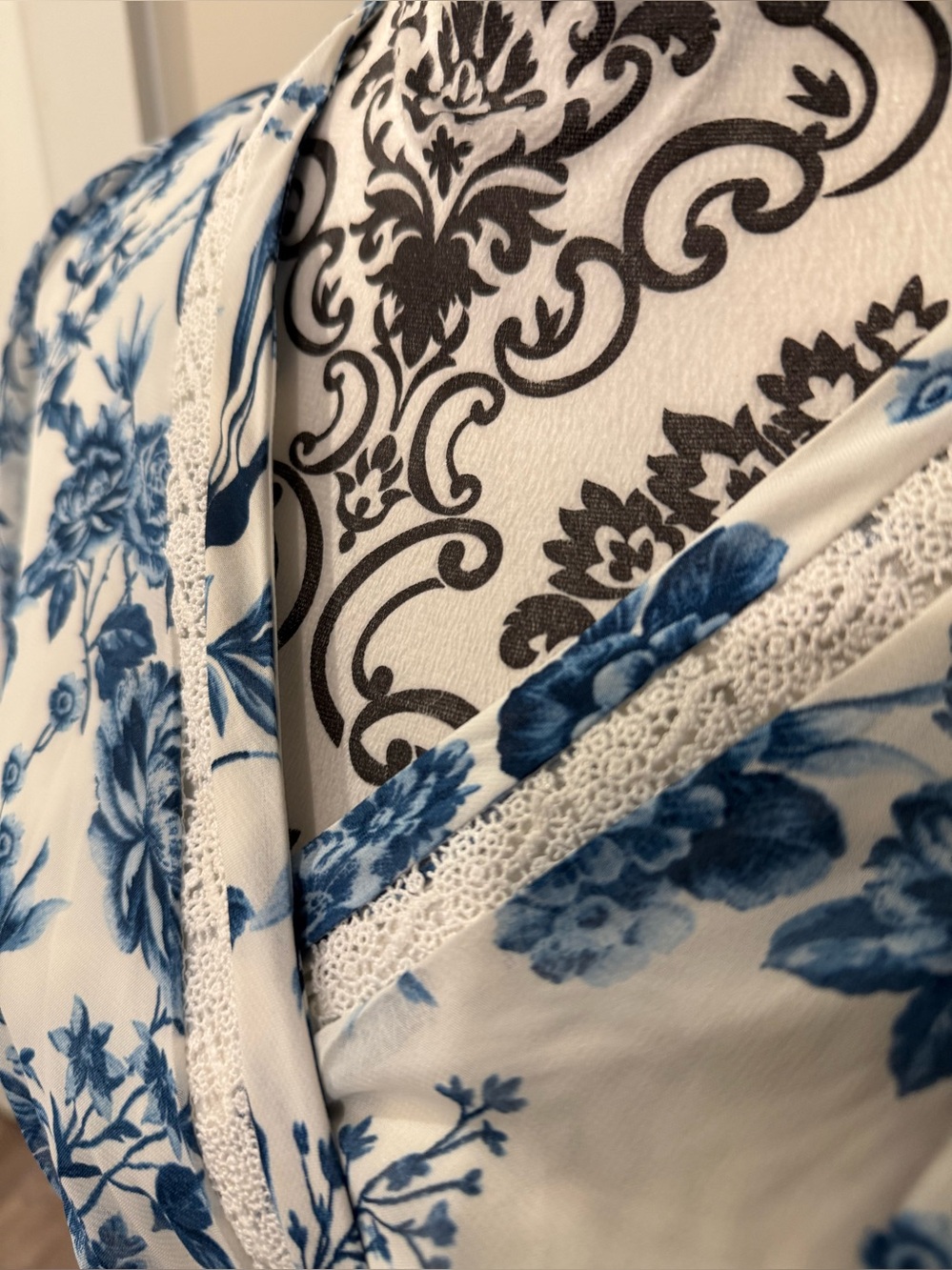 Taylor Blue & Cream Floral Wrap-Style Midi Dress - Picture 3 of 10